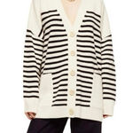 ZARA  Black Ecru Striped Oversized Wool V-neck Cardigan Chunky Buttons Sz Medium Photo 0