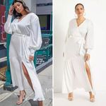 Eloquii NEW White Satin Maxi long sleeves Dress, 18 Photo 1