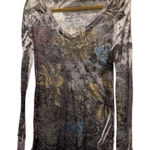 Vintage 90s Sheer Floral Rhinestone Long Sleeve Top Size L Purple Size L Photo 0