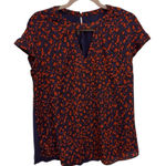 Fortune + Ivy  Navy Red Abstract Print Blouse Flutter Sleeve Office Casual M Photo 0