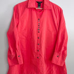 Ali Miles Crinkled Button Front Blouse Bright Coral Pink Collared Women’s Small Photo 0