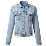 Pearls Beaded Denim Jacket Blue Photo 0
