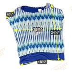 Chico's  Women's Blue Watercolor Tie-Dye Knit‎ Lined Banded Hem Top Sz 2 Vacation Photo 4