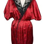 Vintage Body Chic Matching Red Satiny Black Lace Chemise Nightie and Robe Set Size undefined Photo 2