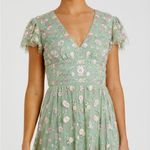 Mac Duggal  35104 Green Multicolor Embroidered V Neck Cap Sleeve Midi Dress Photo 2