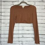 Bozzolo  Brown Tan Long Sleeve Fitted Crop Top SZ Small Crew T Shirt Summer Photo 0