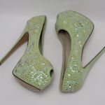 Kiss Kouture Celine Light Mint Green Peep Toe Beaded Platform Heels Size 8.5 Photo 9