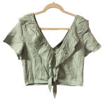 Very J NWT  SAGE GREEN CROPPED BOHO V-NECK BLOUSE Photo 0