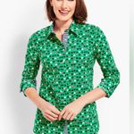 Talbots Classic Cotton Button Front Shirt Blouse Ladybug Hearts Size Medium M Green Photo 7