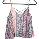 Anthropologie Lush Cross Back Boho Print Pattern Sleeveless Crop Top Flowy Tank Pink Photo 0