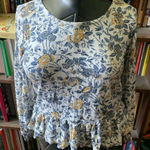 Lucky Brand  blue & yellow floral knit S long sleeve babydoll top Photo 0