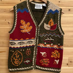 Croft & Barrow Vintage  Medium Fall Leaf Themed Embroidered Button Vest Photo 0