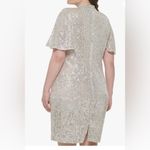 Eliza J  Silver Sequin Sheath Flutter Sleeve Mock Neck cocktail Mini dress 8 NWT Photo 12