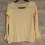 Loft  Top Womens Small Yellow Striped Bell Sleeve Ruffle Cuff Long‎ Sleeve Casual Photo 0