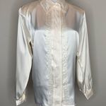 Jaclyn Smith VIntage NWT Satin Pleat Front Embroidered Placket Blouse IVory Sz 12 Photo 0