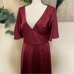Lulus NWOT  Elegant Confidence Red Satin Flutter Sleeve Cutout Maxi Dress Photo 2