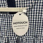 HOTOUCH Womens Gingham Tiered‎ Mini Dress 3/4 Sleeve Blue White Casual Size L Photo 2