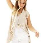 Lilly Pulitzer Gold Abbott Vest Open Front Cardigan With Fringe Size Medium M Photo 5