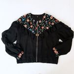 Zara TRF Outerwear M Floral Embroidered Yoke Black Full Zip Jacket Ruffle Sleeve Size M Photo 0
