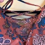 Xhilaration LARGE Rust Floral Women's Blouse Tunic Ruffle Lace-up Photo 5