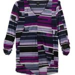 Alfani Women's Asymmetrical Pullover Blouse Navy Blue Purple Petite Large Photo 0