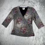 IN Studio Shirt Women Large Black Purple Geometric Floral Wrap Vintage 2000s Y2K Photo 1