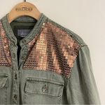 Anthropologie Sequin Shoulder Utility Shirt Jacket Olive Green Button Down XS Photo 5