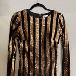 SUNSET + SPRING Sequin Stripe Velvet Long Sleeve‎ Cocktail Mini Dress Size Small Gold Photo 7