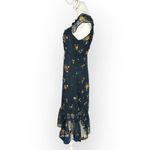 Urban Outfitters Midi Dress Women's 2 Navy Blue Floral Cap Sleeve Chiffon Y2K Photo 2