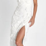 Lulus White Strapless Floral 3D Appliqué Midi Dress Women’s Size Small NWT Photo 0