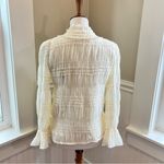 White Frilled Ruffled Button Up Blouse Feminine Romantic Victorian Gold Photo 1