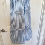 By The River Medium Blue White Strip Coastal Fairy Tiered Bow Accent Midi Dress Photo 7