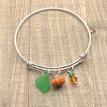Halloween Genuine Green Sea Glass And Pearl Pumpkin Charm Beach Bracelet Bangle Orange Photo 2