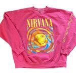 Urban Outfitters Nirvana Smiley Face Crewneck Oversized Sweatshirt Small Pink 10 Photo 1