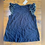 Democracy  Double Ruffle Cap Sleeve black blouse NWT size S Photo 4