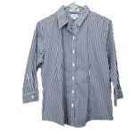 LL Bean Blue Gingham 3/4 Sleeve Wrinkle Free Pinpoint Oxford Shirt Size SMALL Photo 2