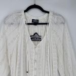 Angie NWT Peasant White Eyelet Embroidered Tassel Button Up Blouse Top Size L Photo 4