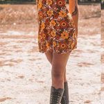 Limado Women's Halter Neck Retro Floral Mini Dress V Neck Sleeveless Size Small Orange Photo 4