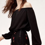 Wilfred Aritzia  Eleanora Blouse Top Size XS Black Cropped Off Shoulder Tie Front Photo 0