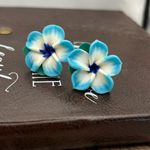 Handmade  Y2K Blue Plumeria Flower Earrings Photo 2