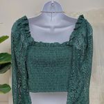BELLEVUE THE LABEL Charlotte Green Lace Smock Ruffle Blouse Top Size Small NWT Photo 3