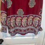 Pleione  Maroon Boho Print V Neck Long Sleeve Blouse S Photo 5