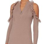 Self Portrait Self-Portrait Alina Knit Minidress ruffle zip neck tan Sz M Photo 3