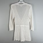 DKNY Women M Open Knit Cardigan Crochet Buttoned Sweater V-Neck 3/4 Sleeve Cream Photo 2