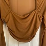 Cider Brown Mesh Ruched Bell Sleeve Blouse Photo 2