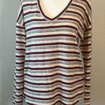 American Eagle  Soft & Sexy Plush Striped Long Sleeve VNeck TShirt Size Medium Photo 0
