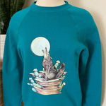 Vintage Howling Coyote Graphic Lee USA Made Sweatshirt M Teal Southwestern Blue Size M Photo 0