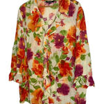 Karen Kane 3X Ruffle Front Garden Fairy Floral Blouse Orange Pink Vibrant Bold Photo 0