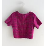 Central Park West  Tweed Crop Top Womens Size Medium Pink Check Fringe Photo 3