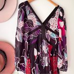 Anthropologie Let Me Be Floral Midi Dress Bold Print Purple Black SIZE MEDIUM Photo 4